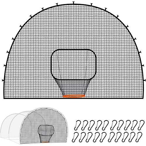 ORIENGEAR Batting Cage Door Net 9x13ft, with Sock Style Baseball Collection Net & 20 D-Shape Carabiners, for Use with Pitching Machines, Fits Batting Cages