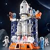 TEMI Large Mist Spray Space Rocket Toys with Launcher for Kids 3 Years, 5-in-1 STEM Space Toys with Launch Center, Console, Satellite, Astronauts, Projection Lamp, Spaceship Toys Gift for Boys