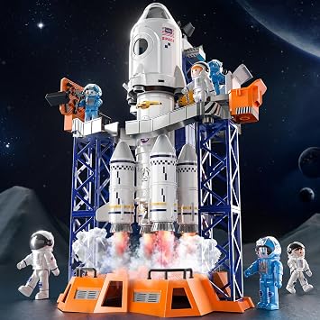 TEMI Large Space Rocket Toys for Kids 3+, with Launcher, Mist Spray