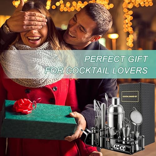 Miniatura 6 de CKductpro Juego de coctelera de 25 piezas con soporte acrílico, herramientas de barra de acero inoxidable para mezclar bebidas, hogar, bar, fiesta