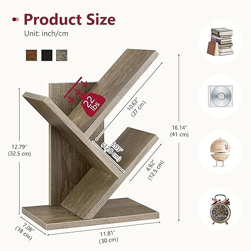 Miniatura 3 de Tajsoon Estantería de árbol de 3 niveles, estantería pequeña, estantería de escritorio, estantería de pie para CDrevistaslibros, estantes