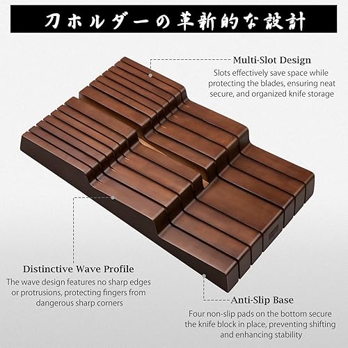 Miniatura 4 de HOSHANHO Juego de cuchillos de cocina con bloque, juego profesional de 14 piezas de bloque de cuchillos ultra afilado en organizador de cajones de