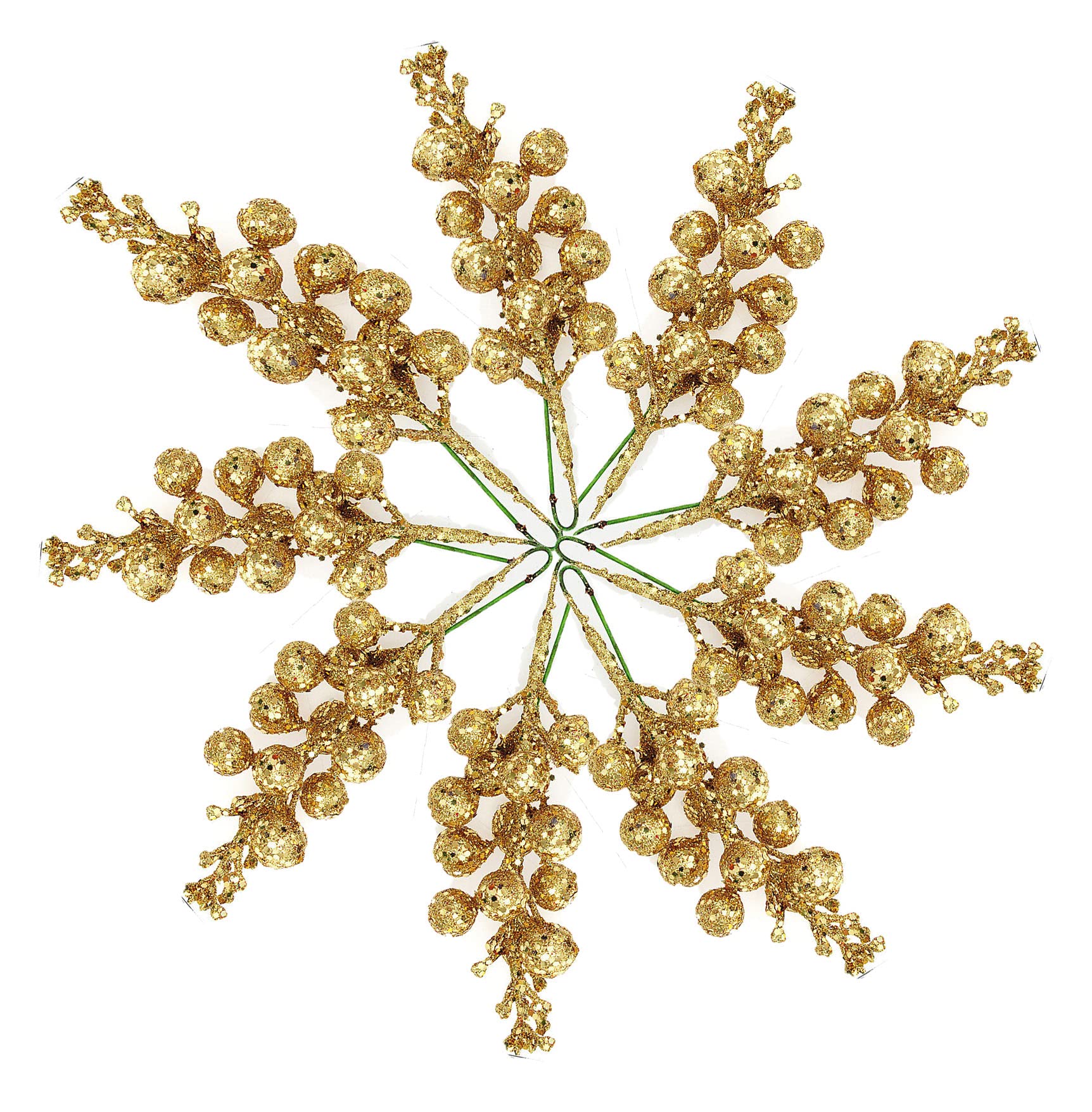 Ulalaza 9pcs 7.8Inch Christmas Glitter Berries Stems Artificial Christmas Picks for Christmas Tree Ornaments, DIY Xmas Wreath, Crafts, Holiday and Home Decor, Gold