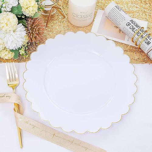 Miniatura 7 de SUT 72 platos blancos desechables, platos de plástico blanco con borde dorado, platos llanos dorados de 10.25 pulgadas, platos de plástico