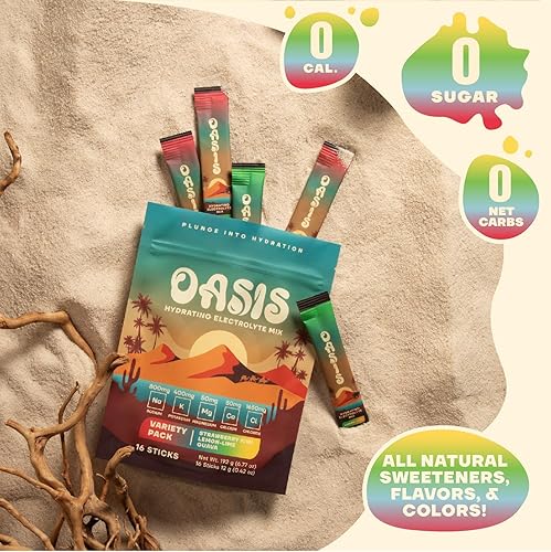 Miniatura 3 de Oasis - Polvo de electrolitos  Sin azúcar, cero calorías, paquetes de hidratación de sabor natural para entrenamiento o salir  Solución de polvo de