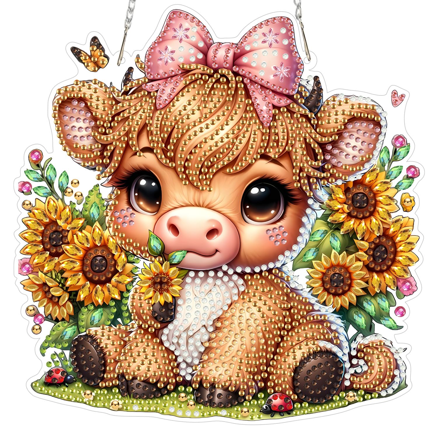 MAXBYE Diamond Painting Art Hanging Pendant Kits, Cow Diamond Painting Ornaments for Adults, DIY Sunflower Double-Sided Gem Special Shaped Hanging Art Craft Decor Home Wall & Window 20x20cm