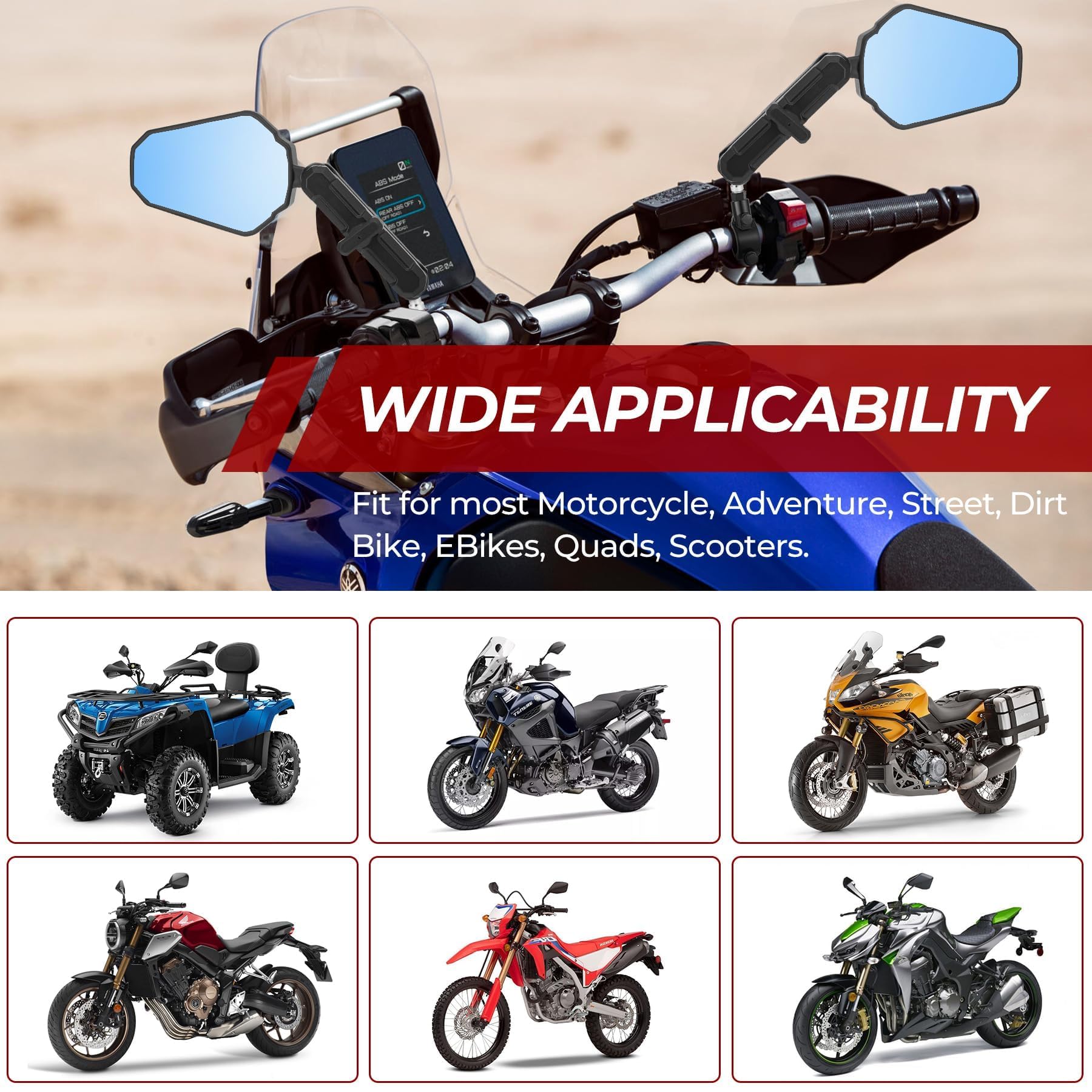 Heart Horse Anti-Glare Espejos Retrovisores Moto, E24 Espejos Moto Laterales con Tornillos 10mm y 8mm, 360° Rotated Espejo Retrovisore Plegable de Manillar para Motos Enduro Aventure Scooter ATV