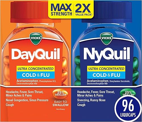 DayQuil & NyQuil - Paquete combinado de medicamentos ultra concentrados para el resfriado y la gripe, durante el día y la noche, alivio para la tos,