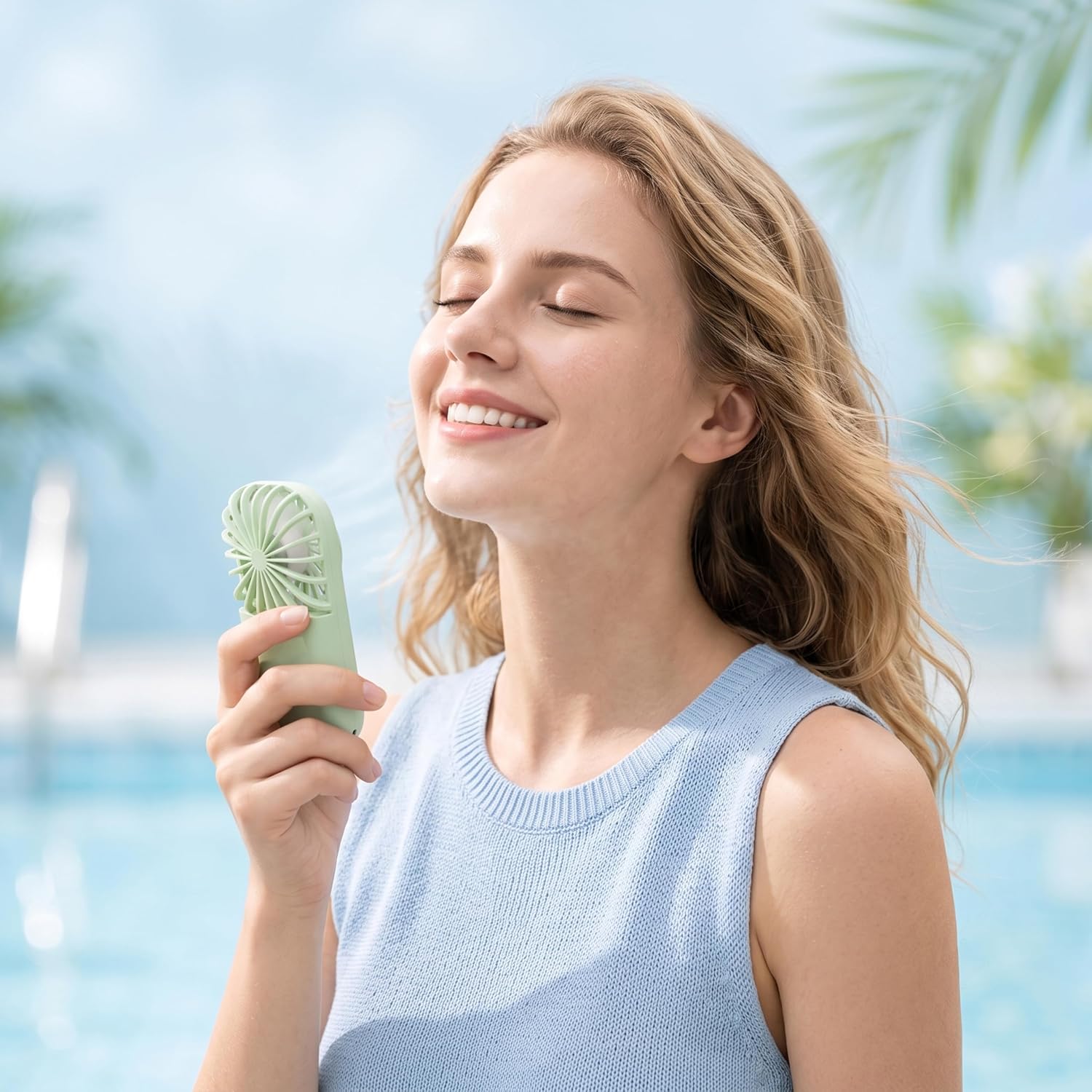 Mini Fan,Portable Handheld Fans Pocket Size 5 Speeds 11000 RPM High Velocity, Hand Held Personal Fan with Lanyard for Travel Makeup Outdoor Green