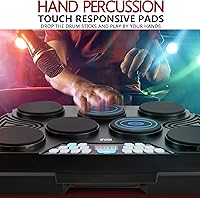 Vista 5 de Pyle, Batería electrónica, almohadilla de batería, 7 almohadillas, Bluetooth, USB, AUX, pantalla LED, 15 kits preestablecidos, más de 300 sonidos