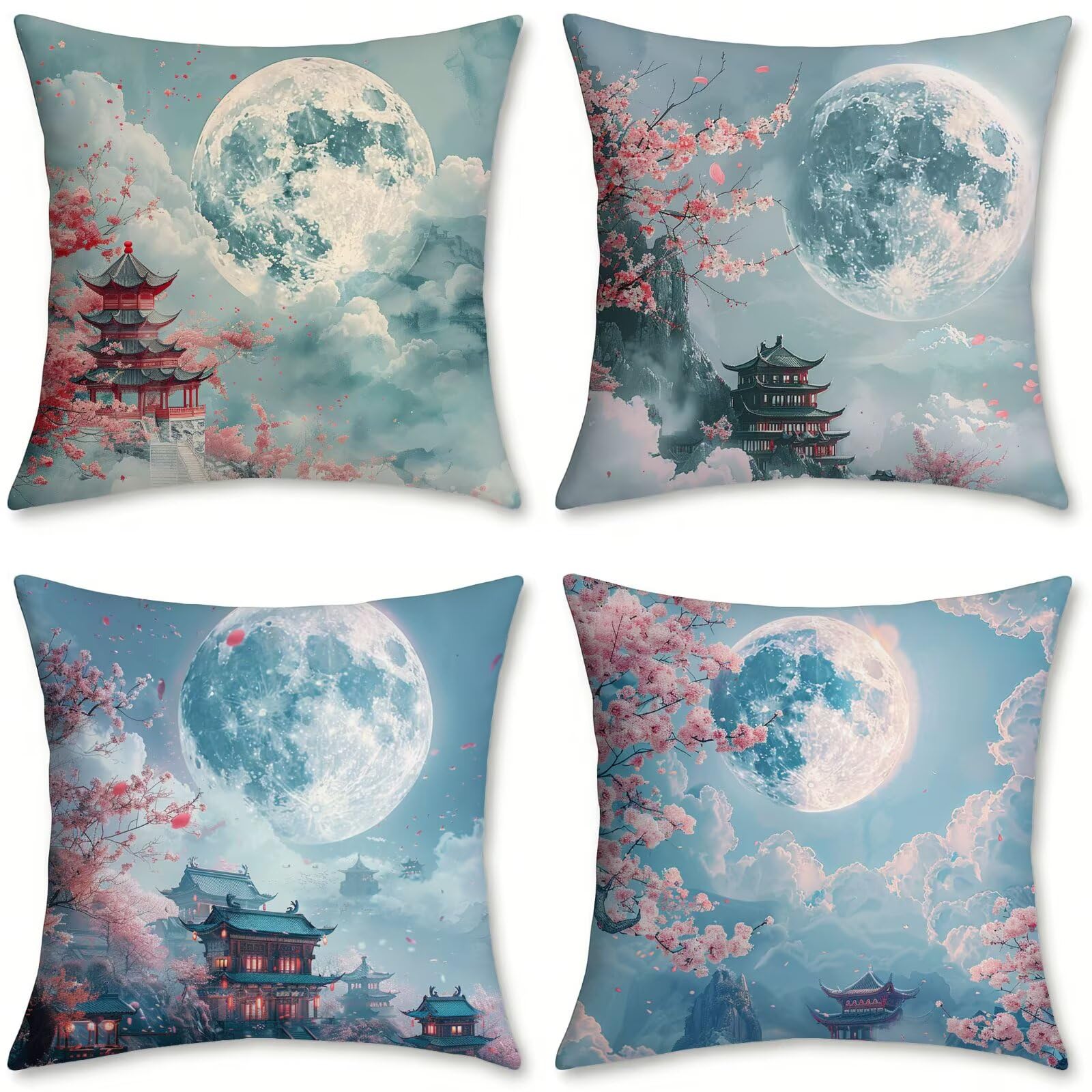 Cojines exterior impermeable lino con diseño Luna de alta resistencia pack de 4 fundas 70x70