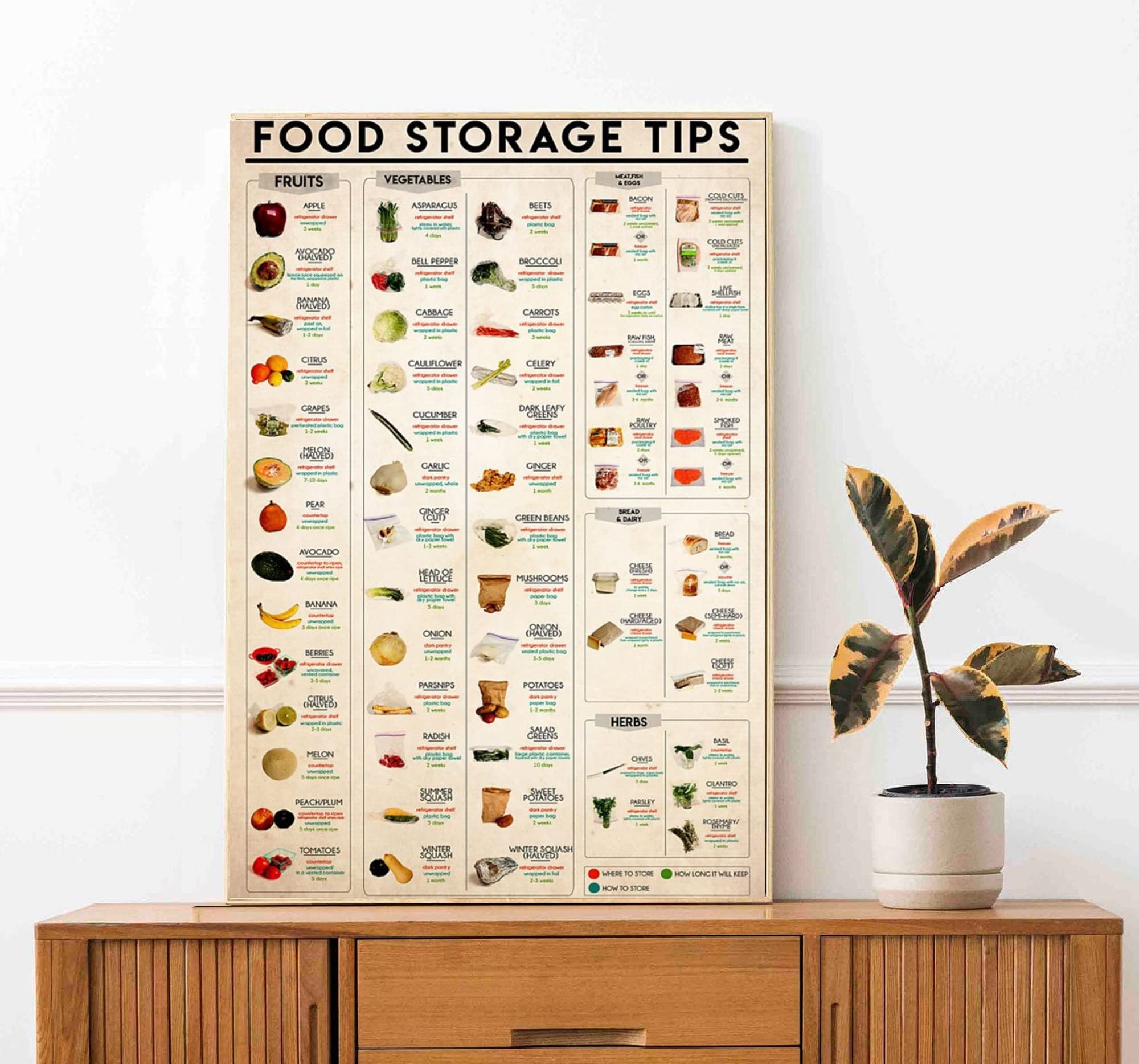 Bioprocess Food Storage Tips Food Storage Knowledge Fruits Vegetables Storage Sign Decor Metal Sign Tin Sign Decor Poster Wall Art Poster 8X12 Inches