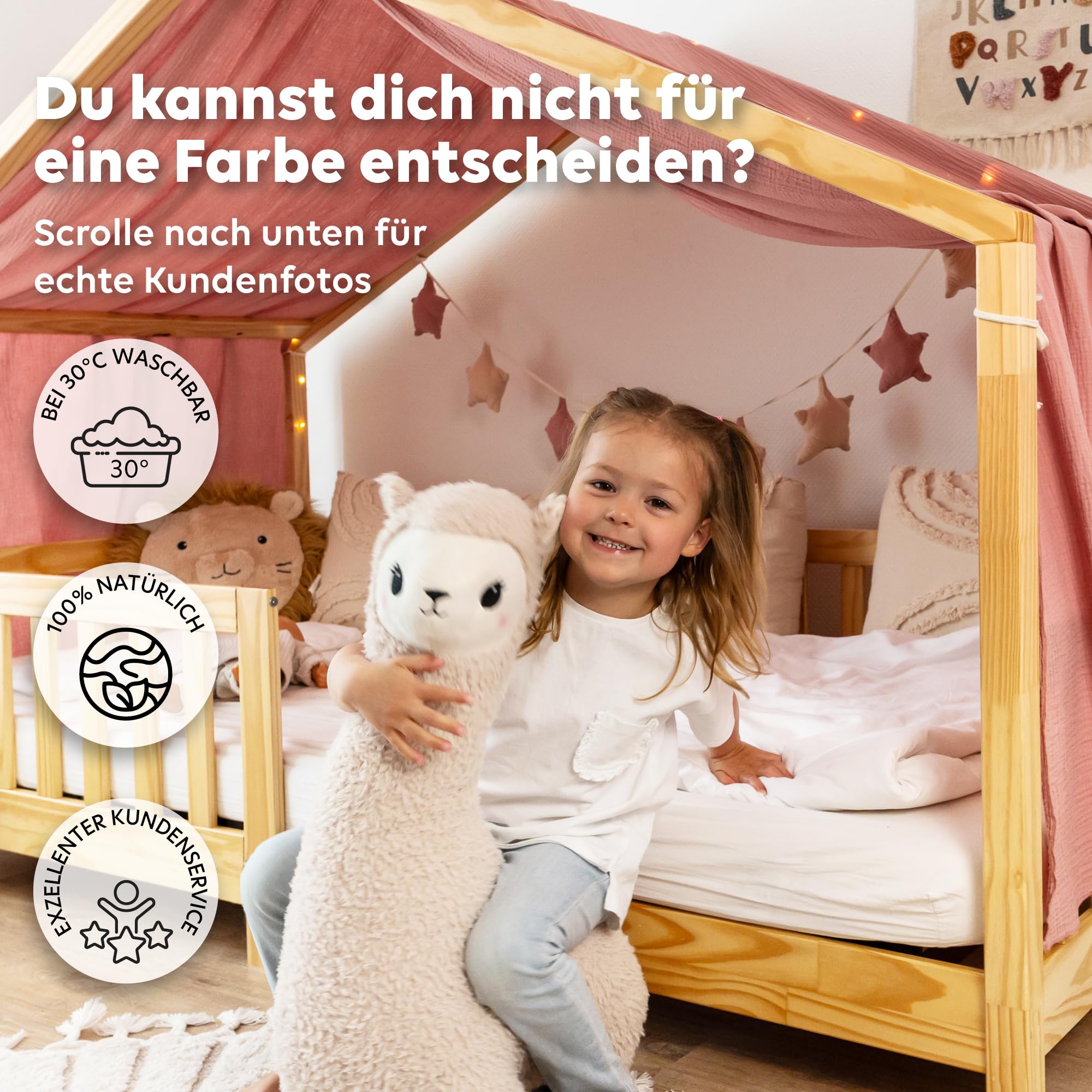 lilimaus Hausbett Himmel [in 12 Farben] Betthimmel Hausbett aus 100% | Baumwolle Musselin - Stoffhimmel für Hausbett Deko Mädchen & Jungen - Himmel für Hausbett Kinder - Bett Vorhang Kinderbett
