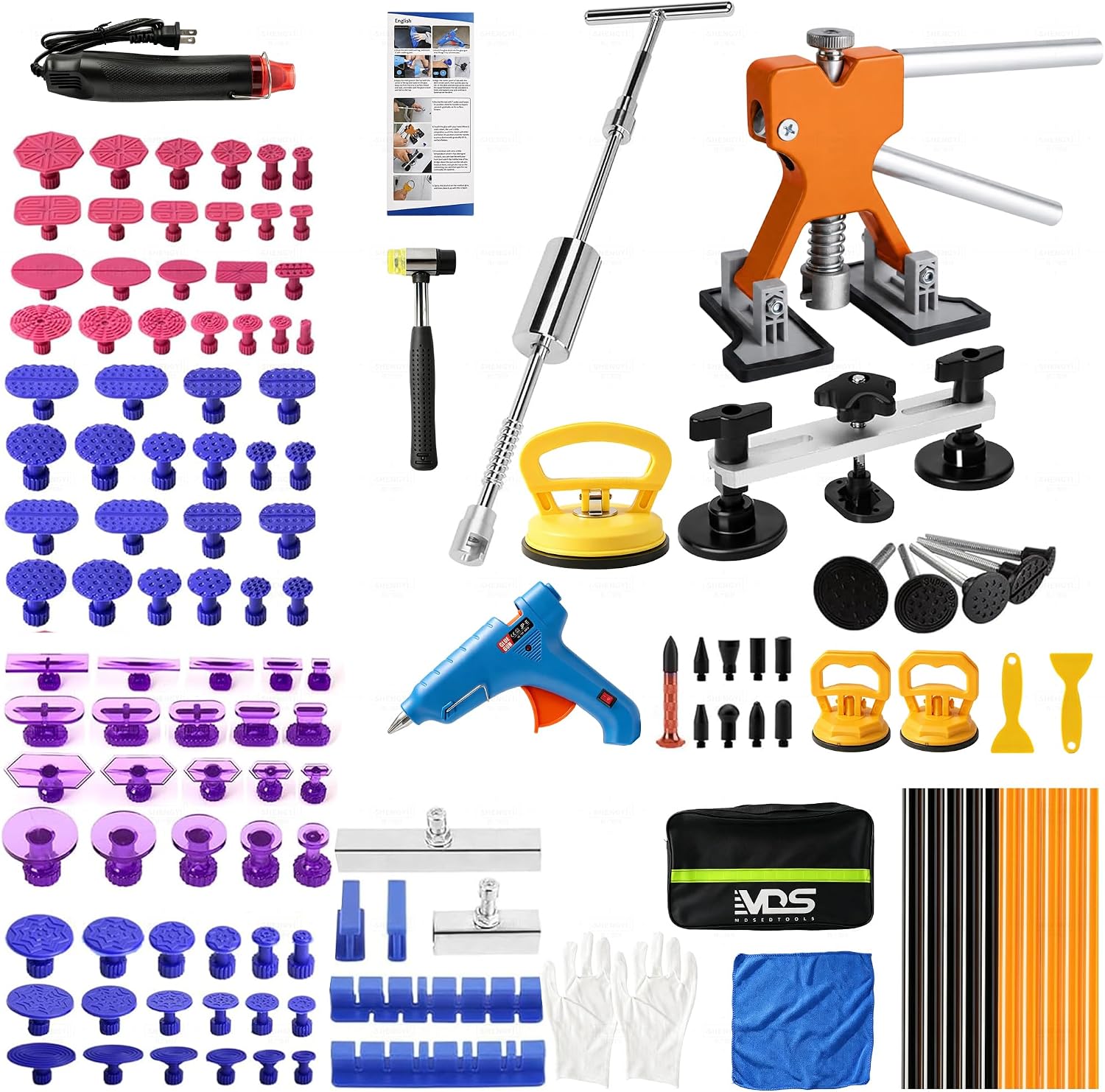 Car Dent Puller Kit with Dent Lifter & Dedicated Heat Gun, Portable Dent Repair Kit for Vehicles, Heavy-Duty Suction Cup Dent Puller, Paintless Body Repair Tools for Auto Hail Damage (146ps)