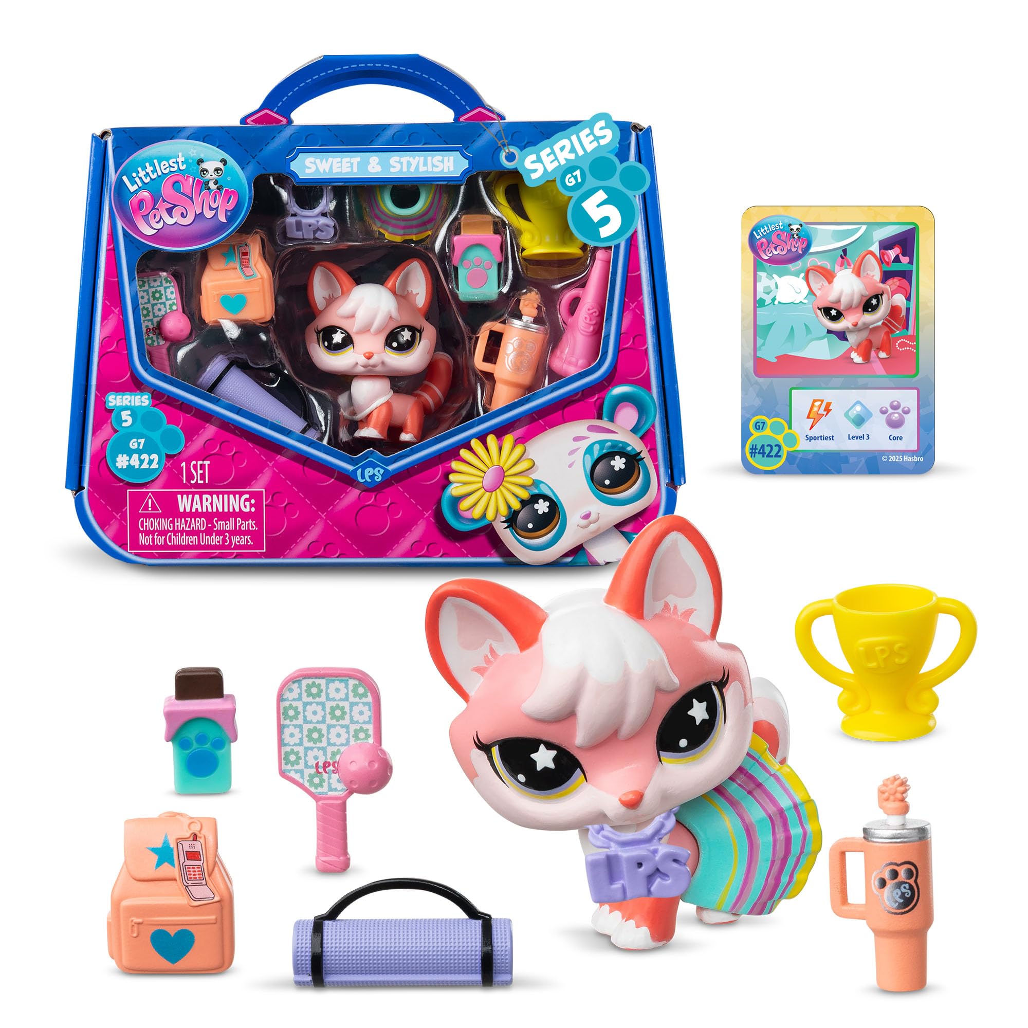 Littlest Pet Shop Series 5 Sweet and Stylish Sporty Fox | Contains 1 LPS Mini Pet Toy, 9 Accessories, 1 Collector Card and 1 Virtual Code | Collectible Toys for Girls and Boys