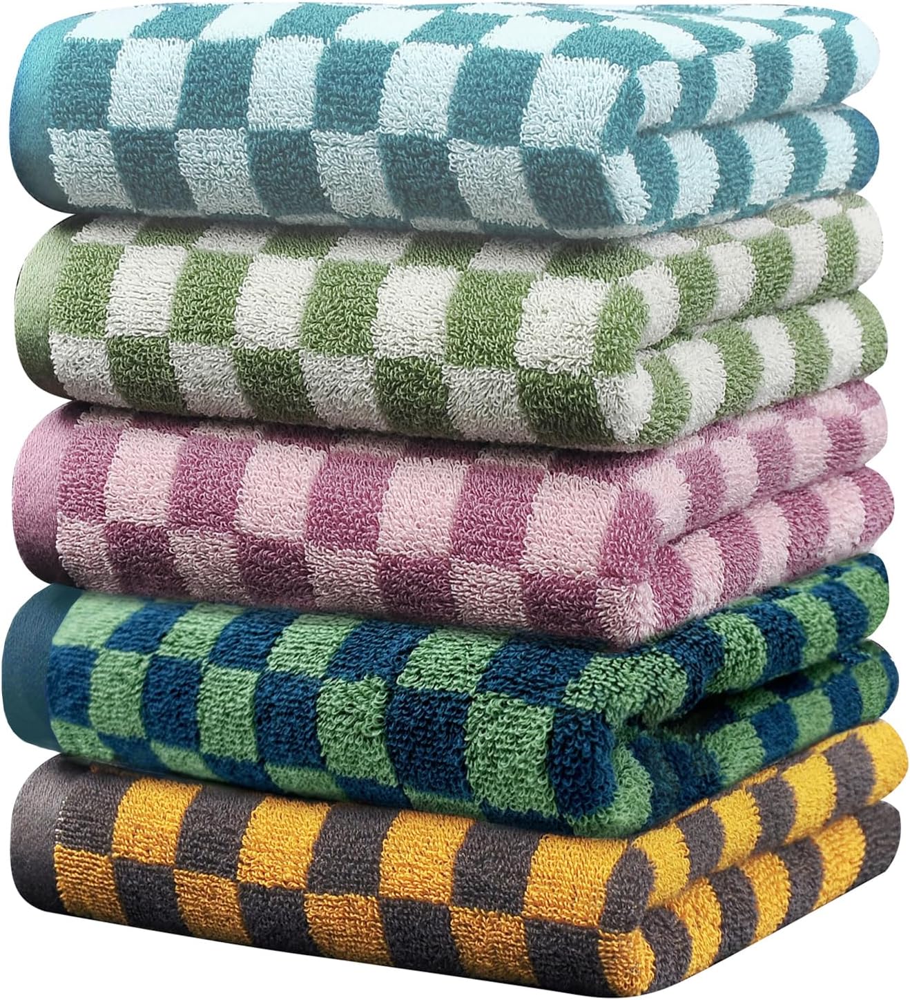5Pack Hand Towels for Bathroom Checkered Cotton Face Towels Soft Absorbent for Bathroom Kitchen Spa Gym,29x 13 inch(Colorful D,13 x 29 inch)