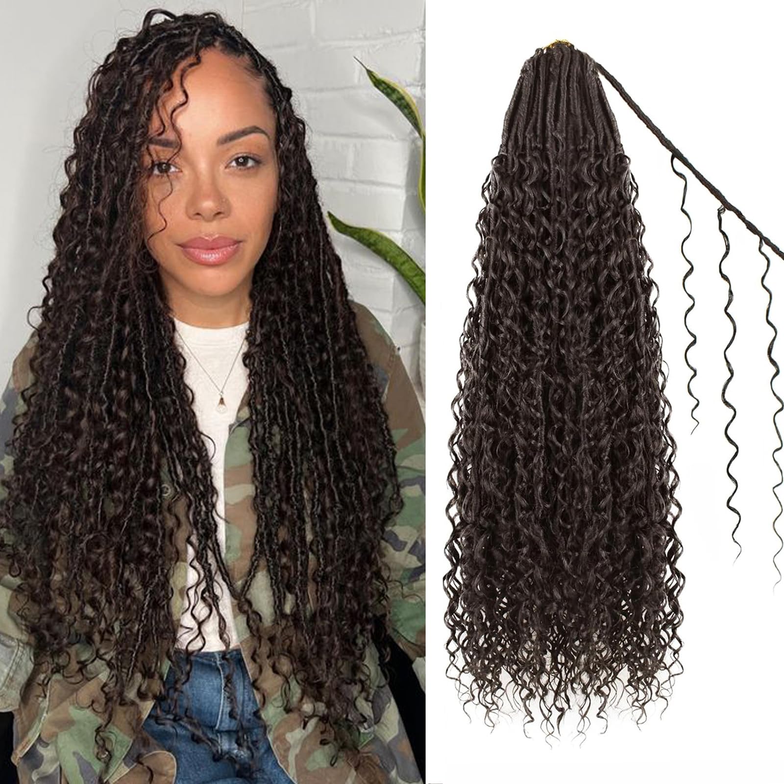 Enbeautiful Boho Faux Locs Crochet Hair 24 Inch 9 Packs Pre-Looped Goddess Locs with Curly Ends