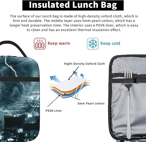 Miniatura 5 de SWEET TANG Chicago City Tornado Storm Weather Pattern Bolsa de almuerzo aislada para hombres y mujeres, lonchera impermeable a prueba de fugas para