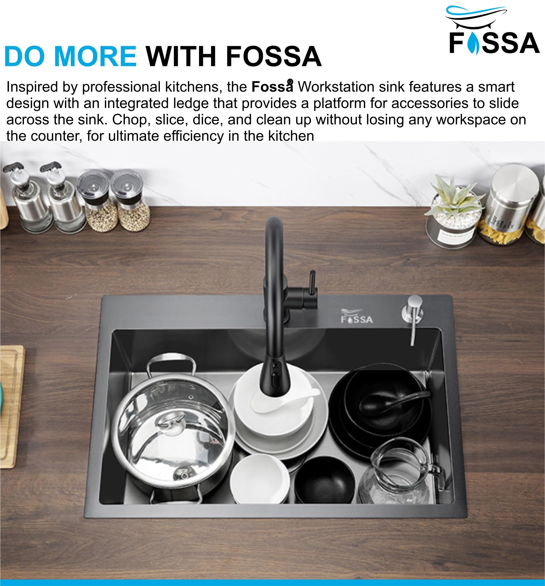 Fossa 5-Year Warranty 24"x18"x10" inch Single Bowl With Tap Hole Premium Stainless Steel Handmade Kitchen Sink Black (Matte Finish) 3