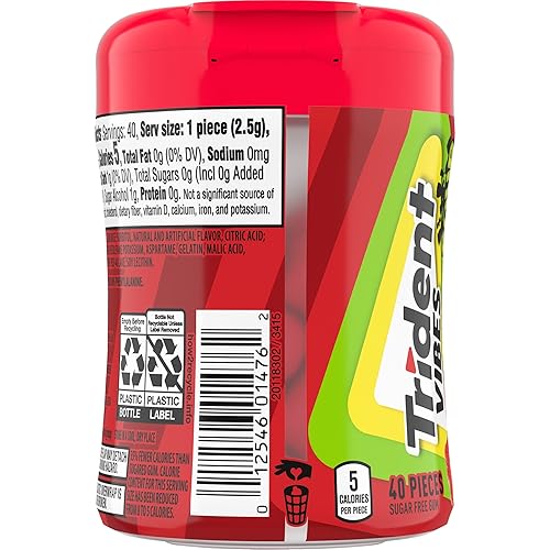 Miniatura 12 de Trident Vibes SOUR PATCH KIDS Redberry - Goma de mascar sin azúcar, botella de 40 piezas