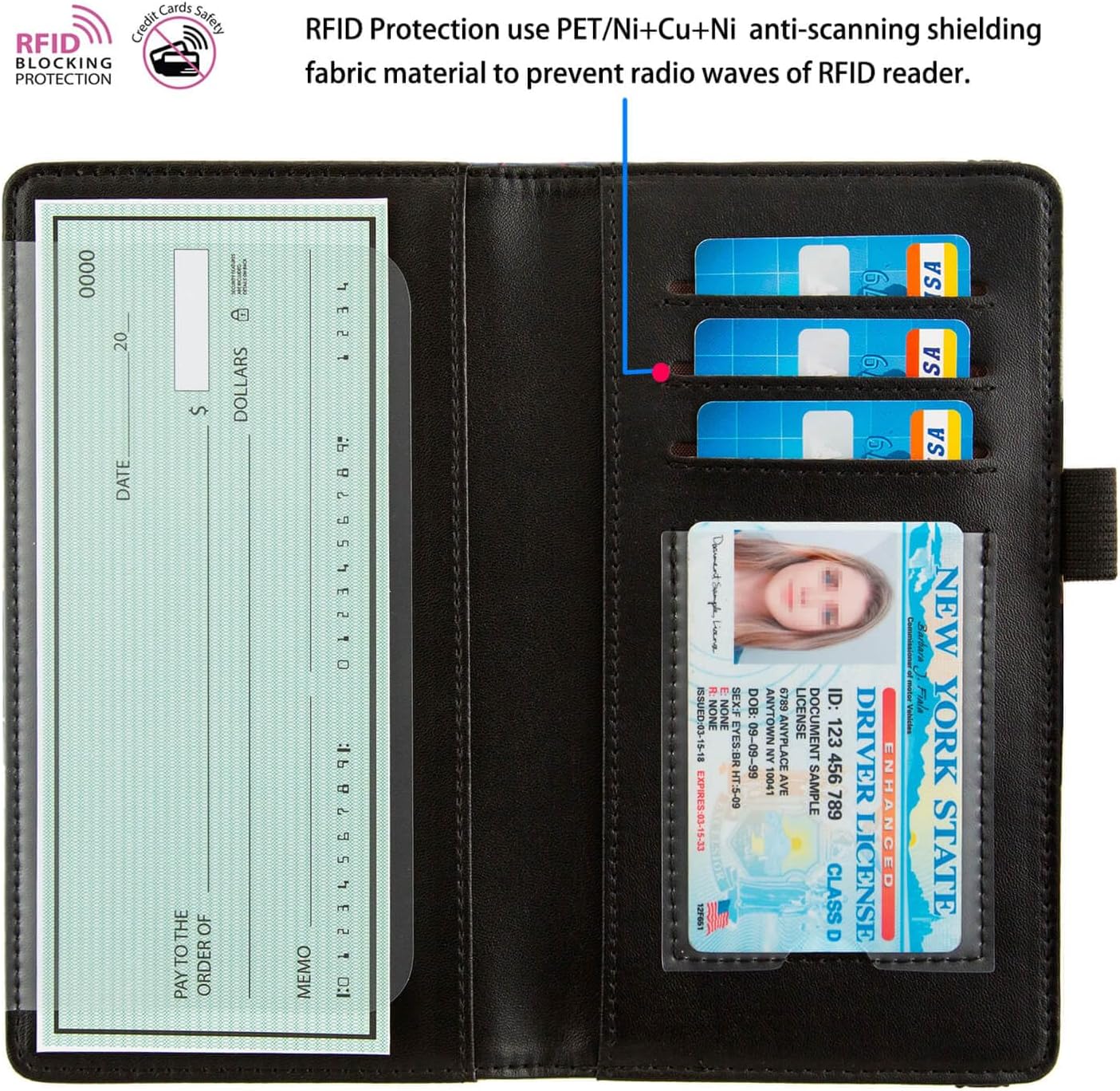 checkbook cover,Checkbook Cover for Duplicate Checks,RFID Checkbook Register Cute Wallet women Men Credit Card Holder (Pink Flower) - Image 3