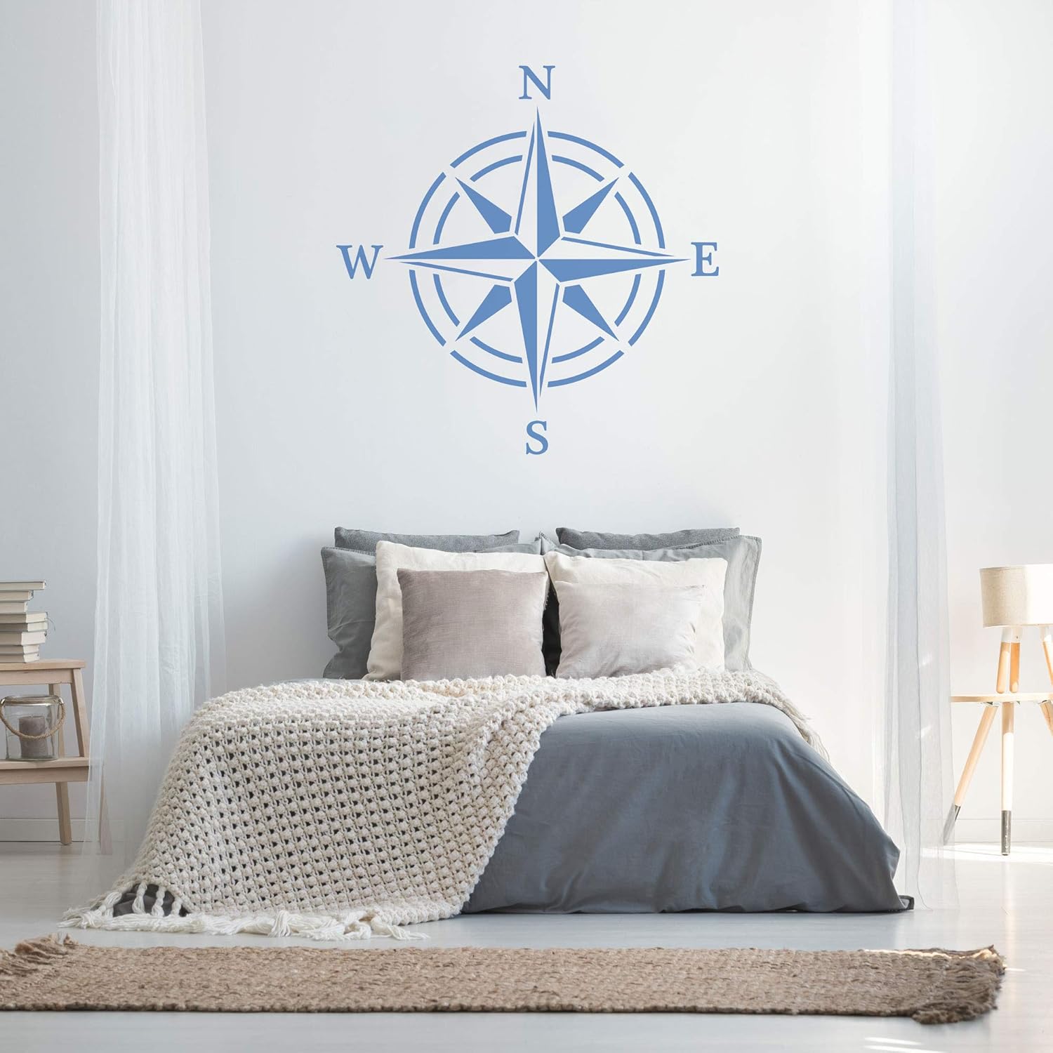 NAKLEO Geometric Large Wall Painting Stencil Diameter 35.8”, Circle Compass Wind Rose Pattern, Reusable Plastic Template, DIY Art and Craft Home Decor, Floor Wood Fabric Furniture