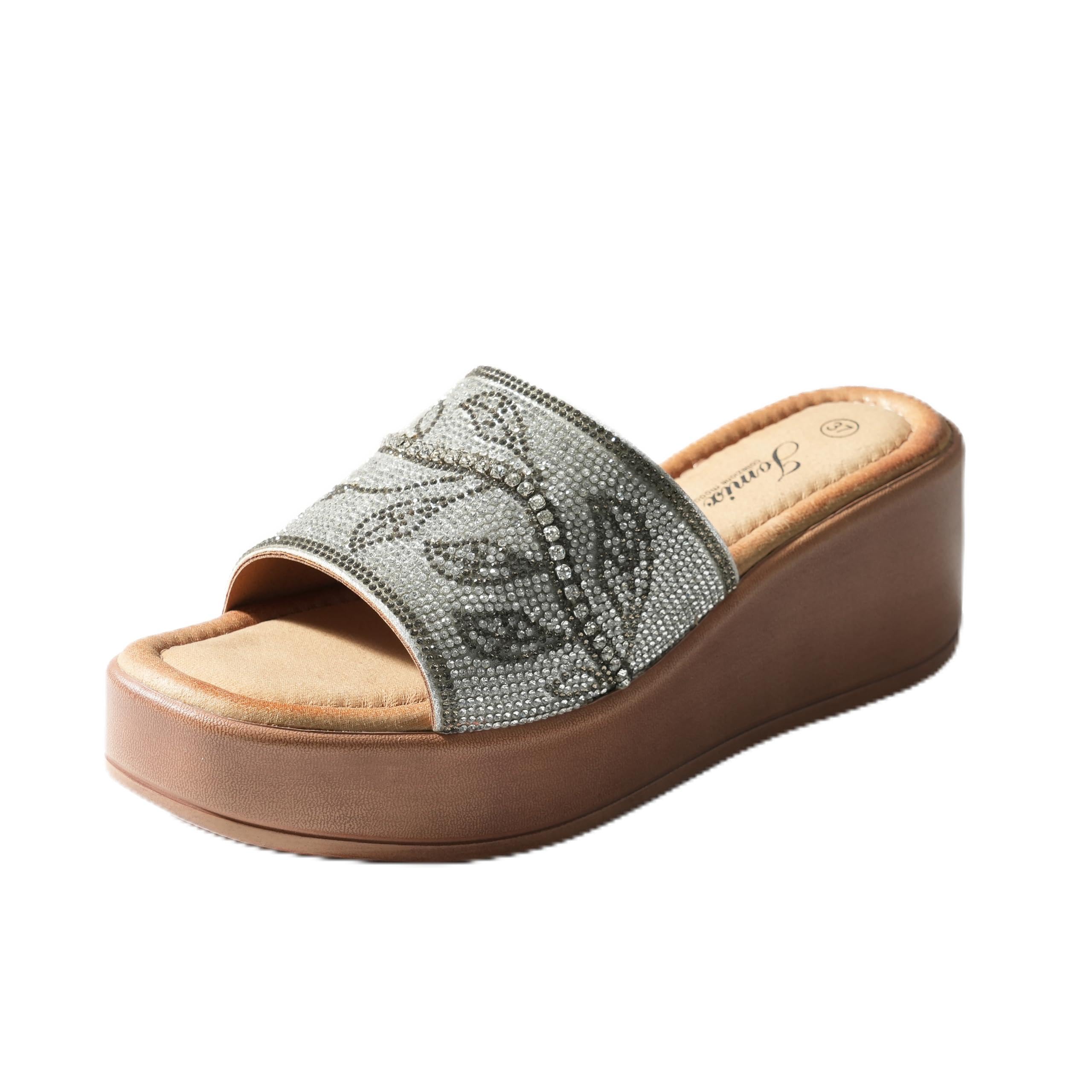 JOMIX Ciabatte Donna Zeppa 6 cm Sandali Platform Estivi Fascia Decorata Strass Pantofole Eleganti Slip On Comode Antiscivolo Mare Tempo Libero