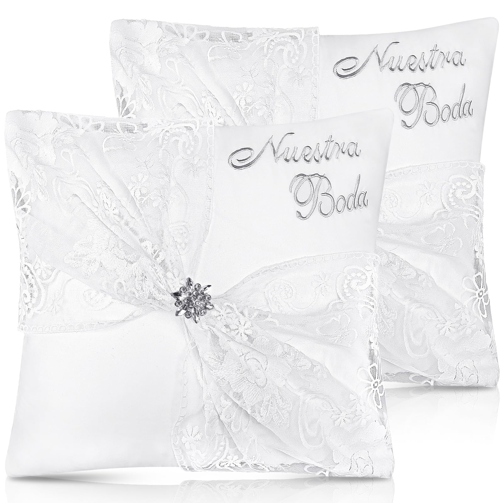 SmoothNovelty 2 Set Wedding Kneeling Pillows 17 x 15 Inch Embroidered Nuestra Boda with Pillows Cover Satin and Lace Kneeling Decoration for Bodas,