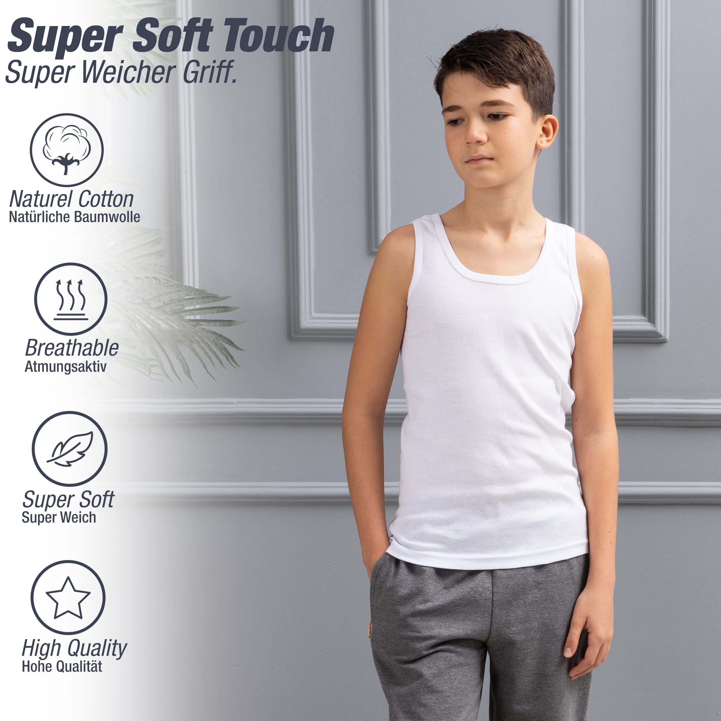 LOREZA ® 6 sztuk podkoszulek chłopięcych, 100% bawełna, tank top