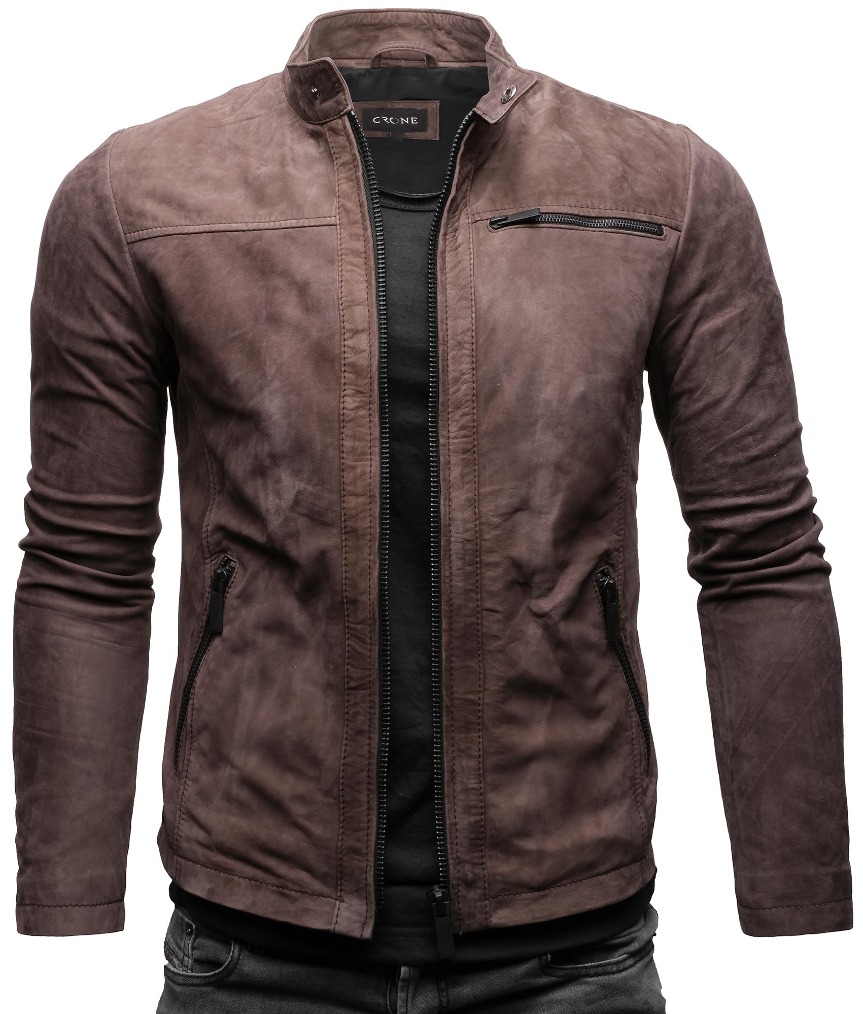 Crone Epic Herren Lederjacke Cleane Basic Leder Jacke in vielen Varianten und Farben