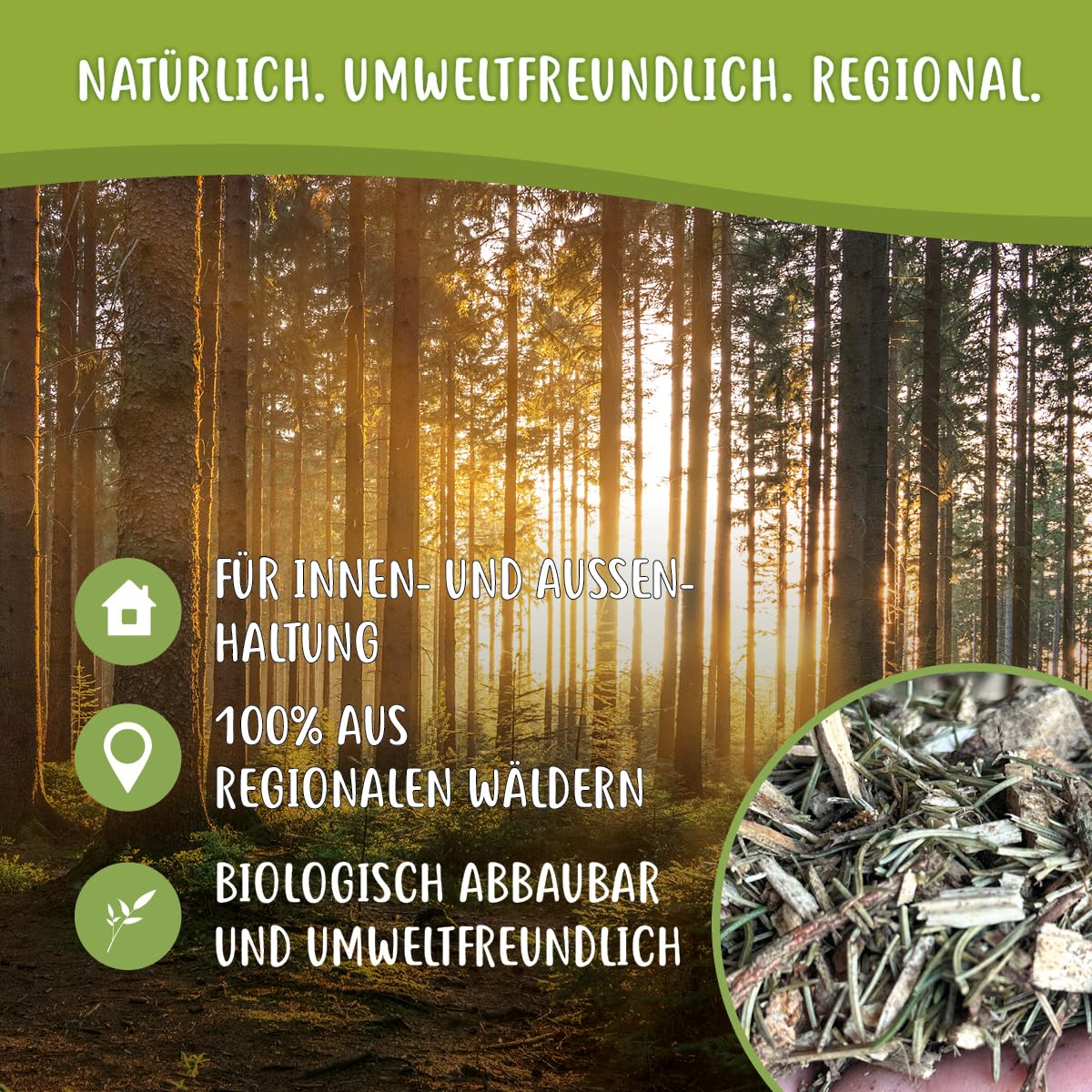 Waldboden-Einstreu 3X 60 L – natürliches Einstreu mit Tannen & Fichtennadeln – extrem saugstark & geruchsbindend – für Kaninchen, Meerschweinchen, Hühner & Nager