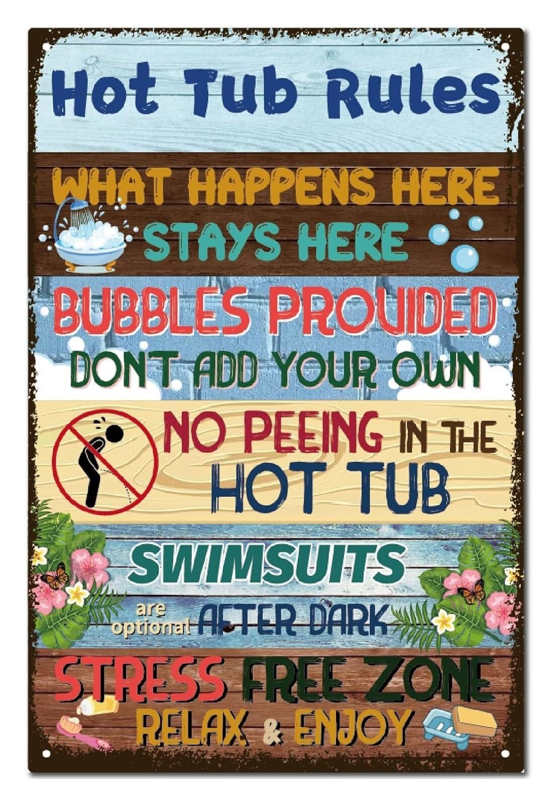 EKFBQBGW Tub Rules Vintage Metal Sign Retro Bathroom Wall-Art Decor for Man Cave Home Bar Pub 8 X 12 inch