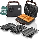 LEBENLANG Appareil a Croque Monsieur 3 en 1-750 W Avec 3 accessoires pour Grillades, Sandwichs & Gaufres I Appareil à Gauffre Croquemonsieur Machine panini Gaufrier Croque Monsieur Gauffrier - 1