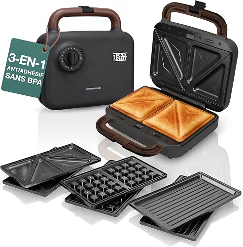 LEBENLANG Appareil a Croque Monsieur 3 en 1-750 W Avec 3 …