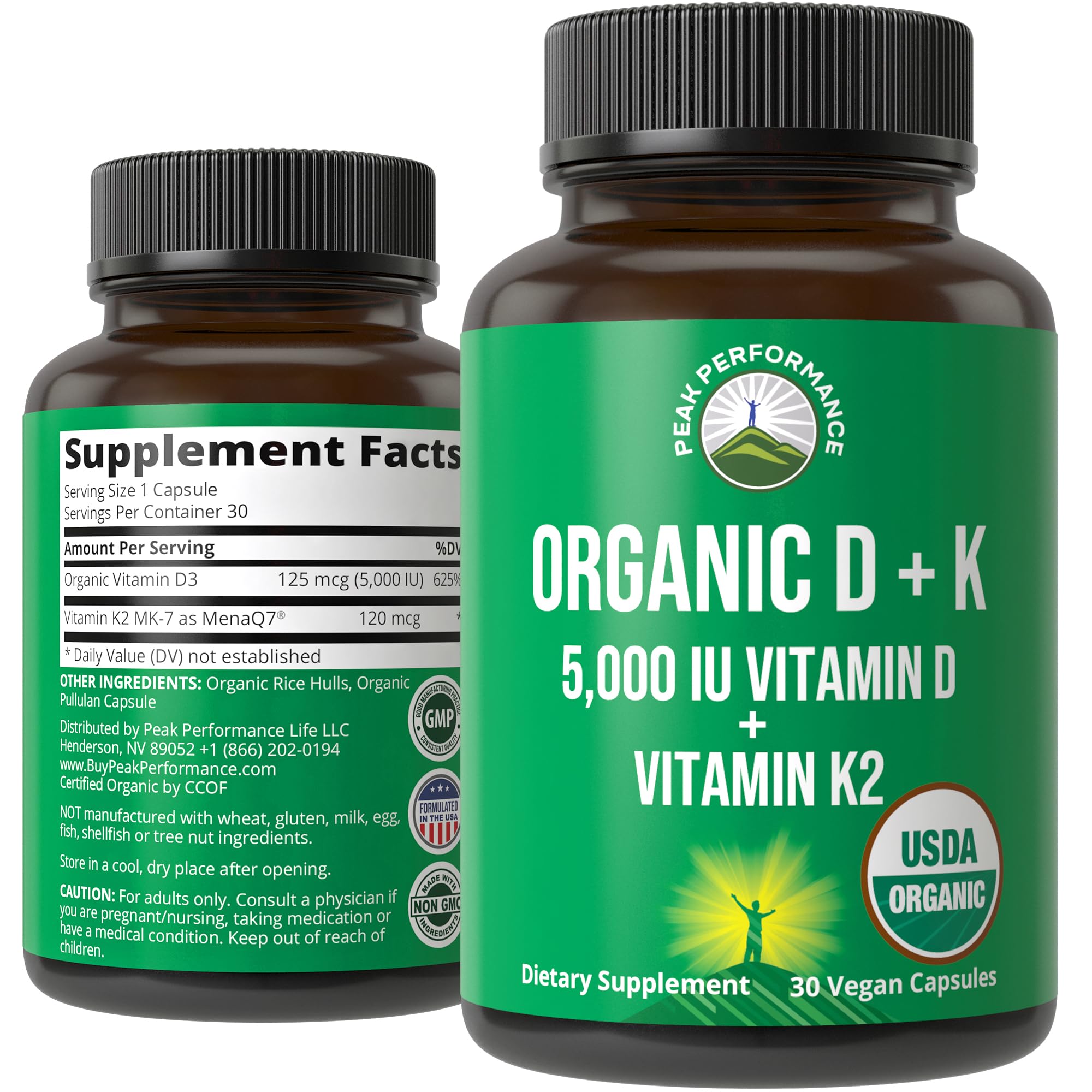 USDA Organic Vitamin D3 5000 IU + K2 MK-7 with Clinically Studied MenaQ7