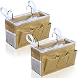 Kanrichu Bedside Caddy Hanging Storage Bag, Organizer Baskets with Pockets for Bunk Bed Accessories, Loft & Dorm Rooms Chair Bed Rails (Khaki-2pcs)