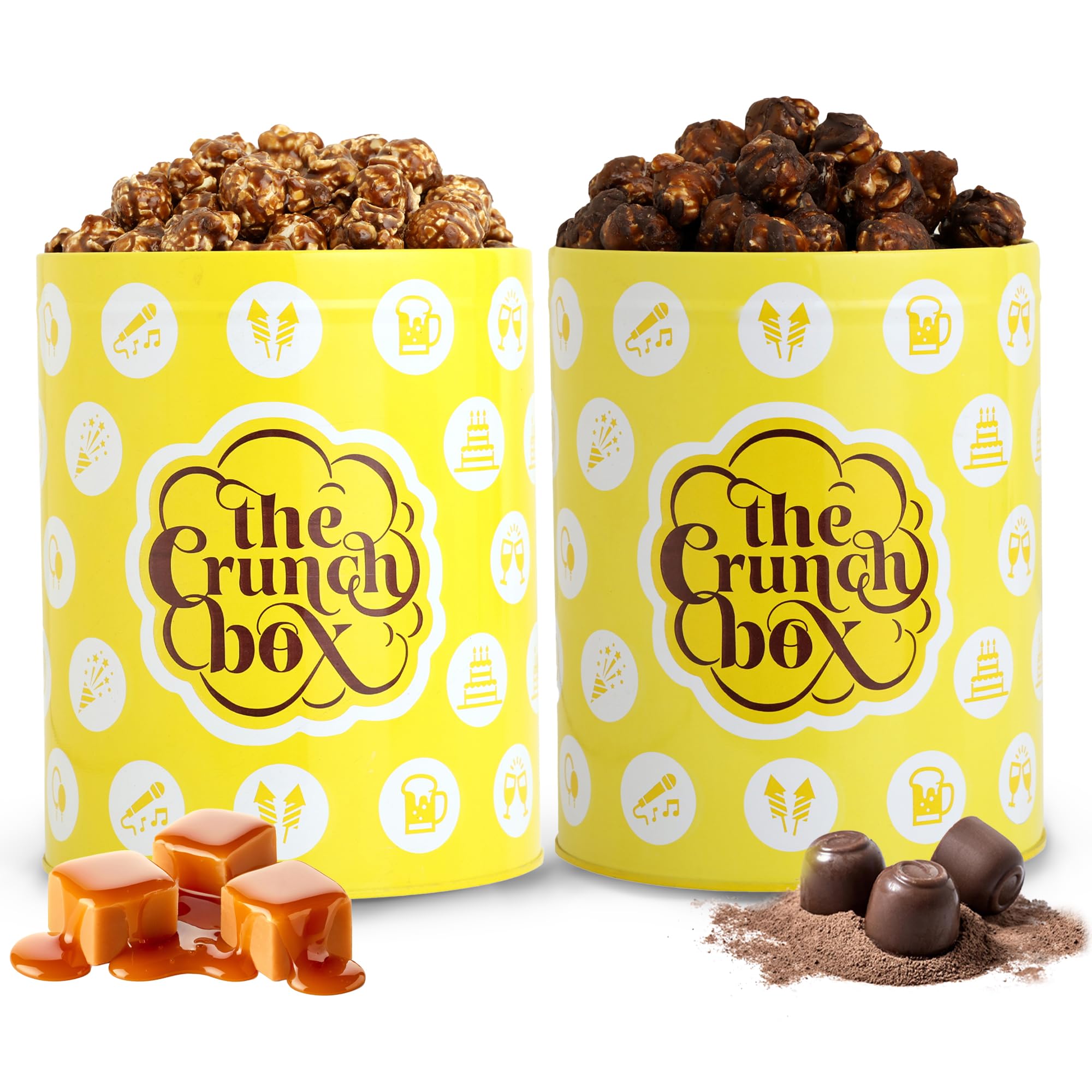 The Crunch Box (Combo Set of 2 Large Tins) Warm Caramel Crunch & Dark Chocolate Overload - 1000 GMS