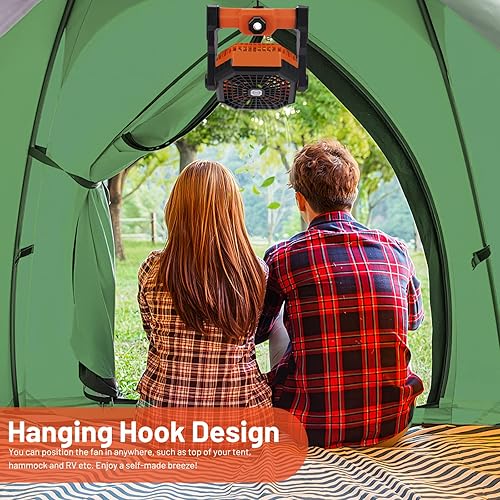 Miniatura 6 de Ventilador de campamento recargable, ventilador portátil de 10400 mAh para tiendas de campaña, ventiladores de campamento silenciosos USB colgantes
