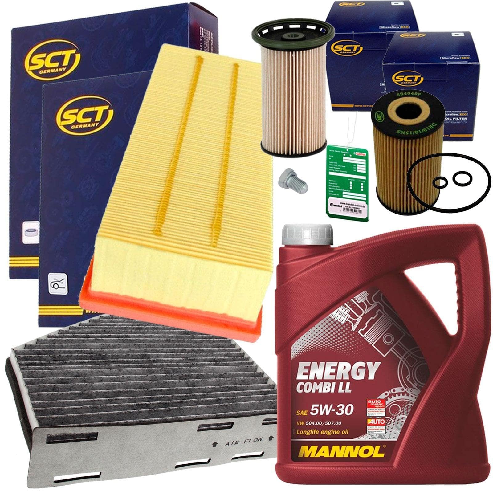 Inspektionspaket+Mannol 5W30 | SH4049P+SB2117+SC7069P+SAK166+MN7907-5 passend für 2.0 Tdi Passat 3C 5N