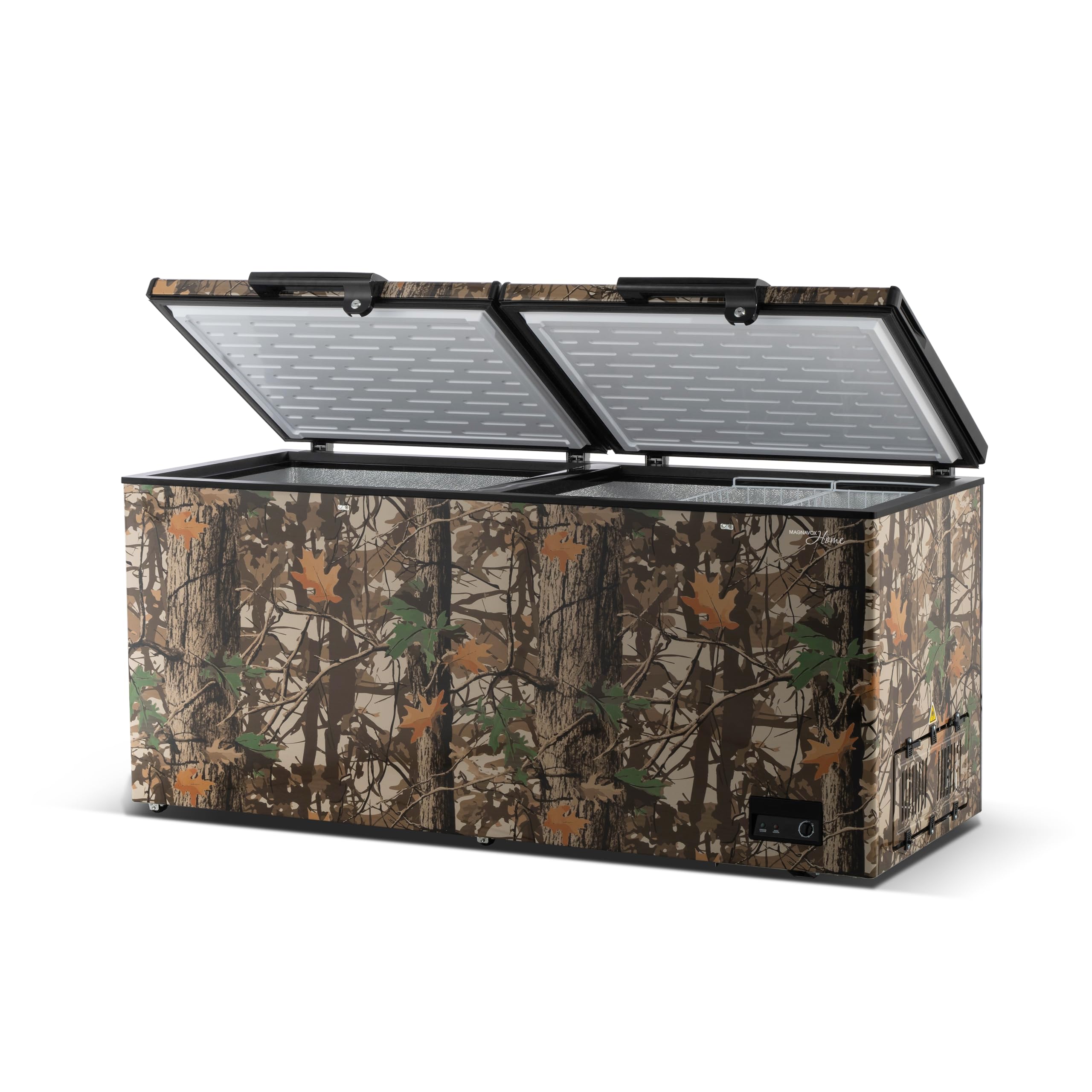 Magnavox Home 20.9 Cu Ft Double Door Lid Garage-Ready Chest Freezer-Camouflage, Vinyl-Coated Baskets, Space-Saving Flat Back, Stay-Open, Front-Access Drain, For Storage, Hunting, Large Family on Fridge.com - View 3