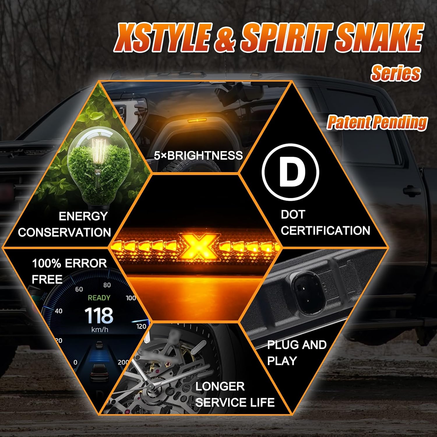 LED Side Marker Lights for GMC Sierra 2500HD 3500HD 2020-2021, Amber & Red Side Markers Light, Front Rear Bumper Fender Turn Signal Lamp Smoked Lens, 4PCS (Xstyle Spirit Snake Patent Pending)