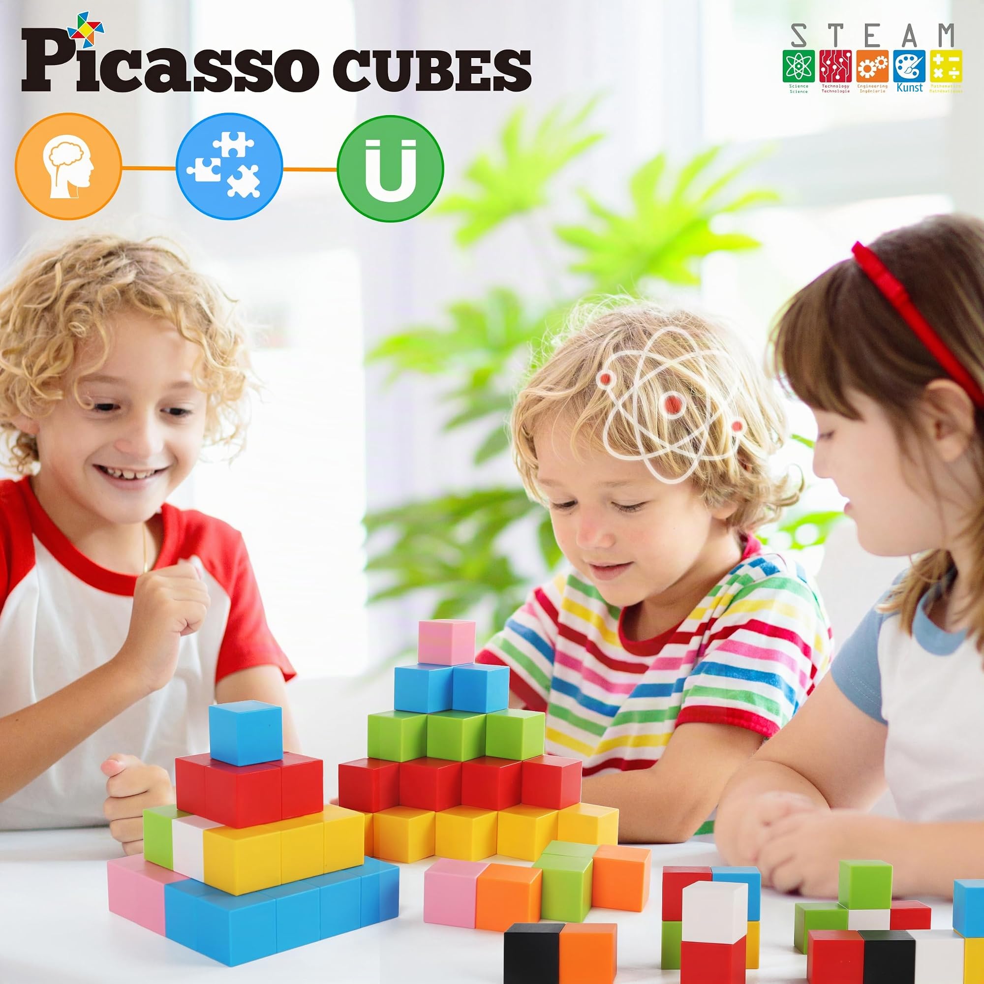 PicassoTiles Magnet-Würfel-Bausteine, 80 Stück, 3 cm, magnetische Würfel, Spielzeug, Konstruktion, Gebäude, pädagogisches Sensorik-Spielzeug mit Ideenheft PMC302