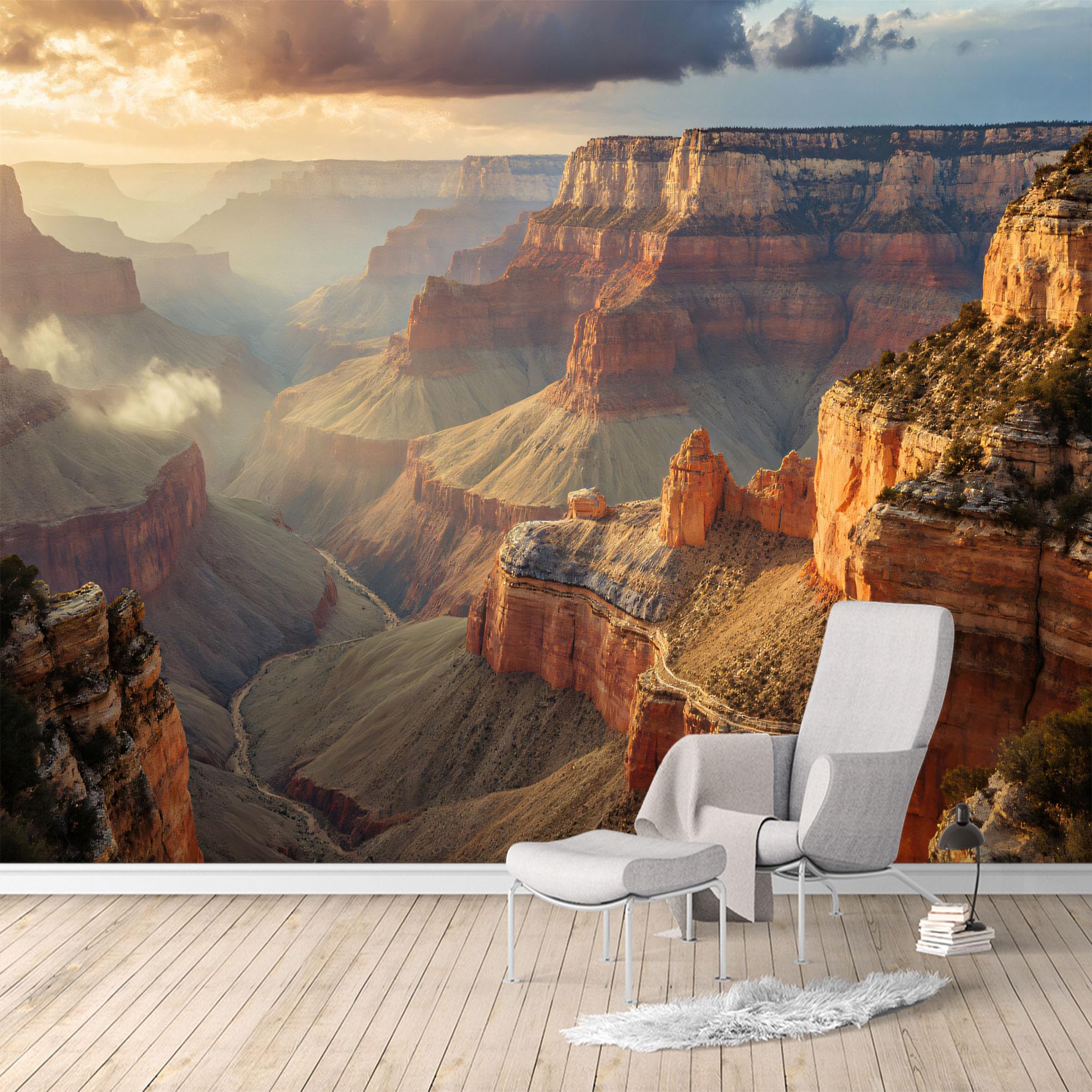 Custom Size Wall Murals, Grand Canyon Sunset & Layered Rock Formations, Removable Self Adhesive Large Wallpaper Mural for Living Room Bedroom Office Home Decor
