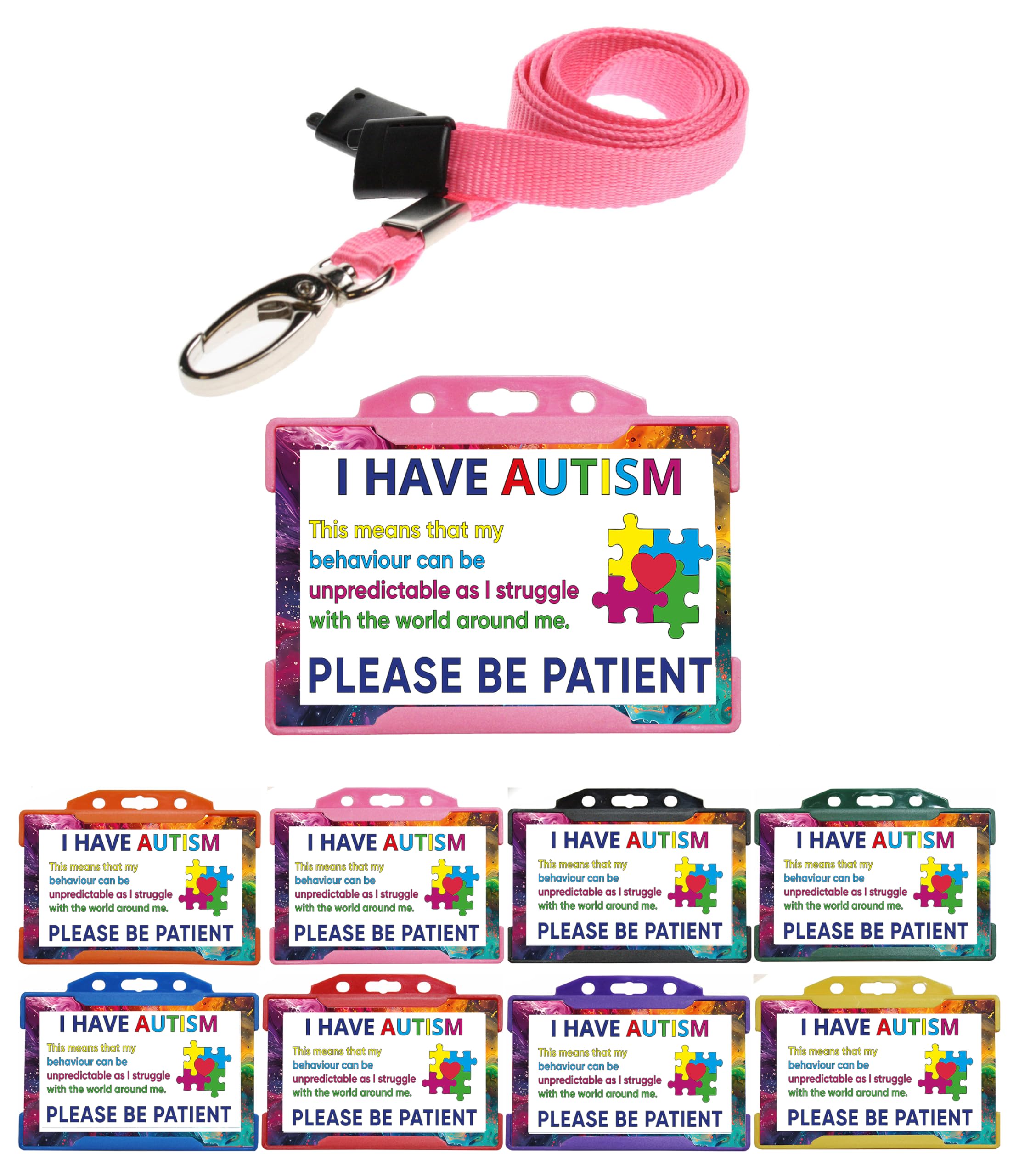 Quantum Leap Autism Awareness Card Hidden Disability Lanyard I Have Autism Lanyard Card - Please Be Patient Badge - with Pink Holder & Pink Hidden Disability