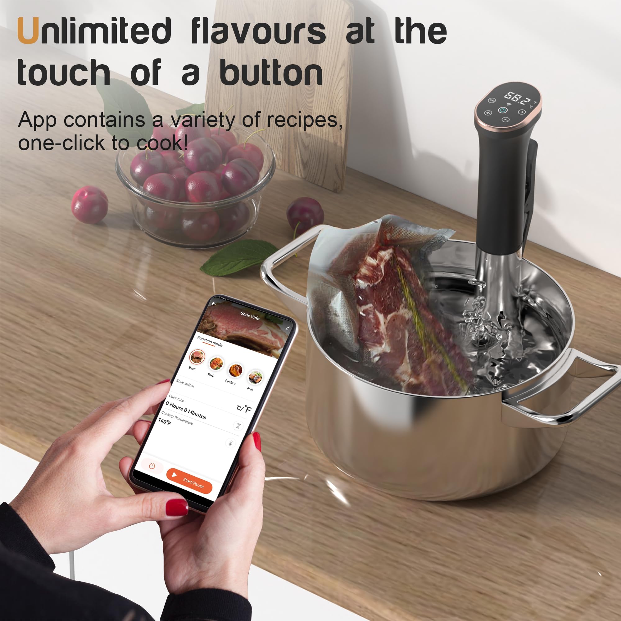 Karinear Thermoplongeur Wi-Fi Cuisson Sous Vide | 1400W Cuiseur Sous Vide | 10-90°C, Minuterie de 1-99 Min | Thermoplongeur Cuisine avec Aimant Sous Vide | Contrôle par Appliacation (Wi-Fi 2,4 G)