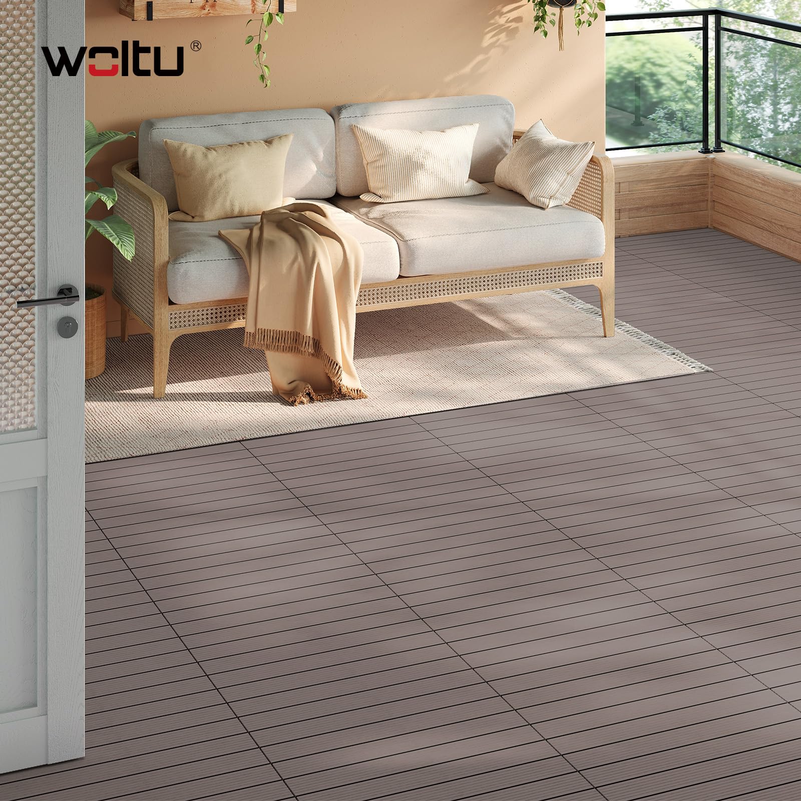 WOLTU 12x Suelo de WPC Baldosas de Madera Exterior para Porche Patios Jardin, 30 x 60 cm 2m² Suelo de Exterior Compuesta Azulejos Baldosas de WPC para Terraza Marrón