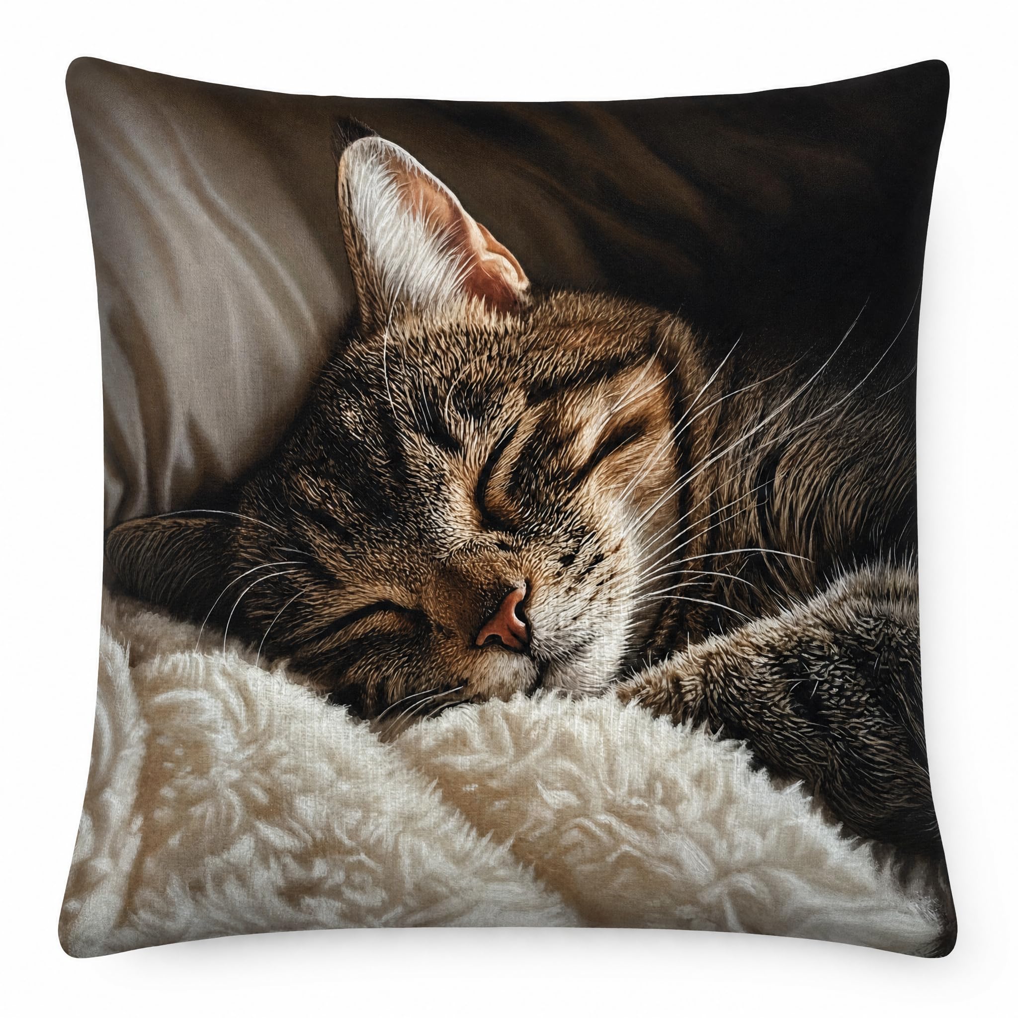 Plush Cushion Cover, 50 x 50 cm, Cute Cat Motif, Decorative Cushion for โ image 1