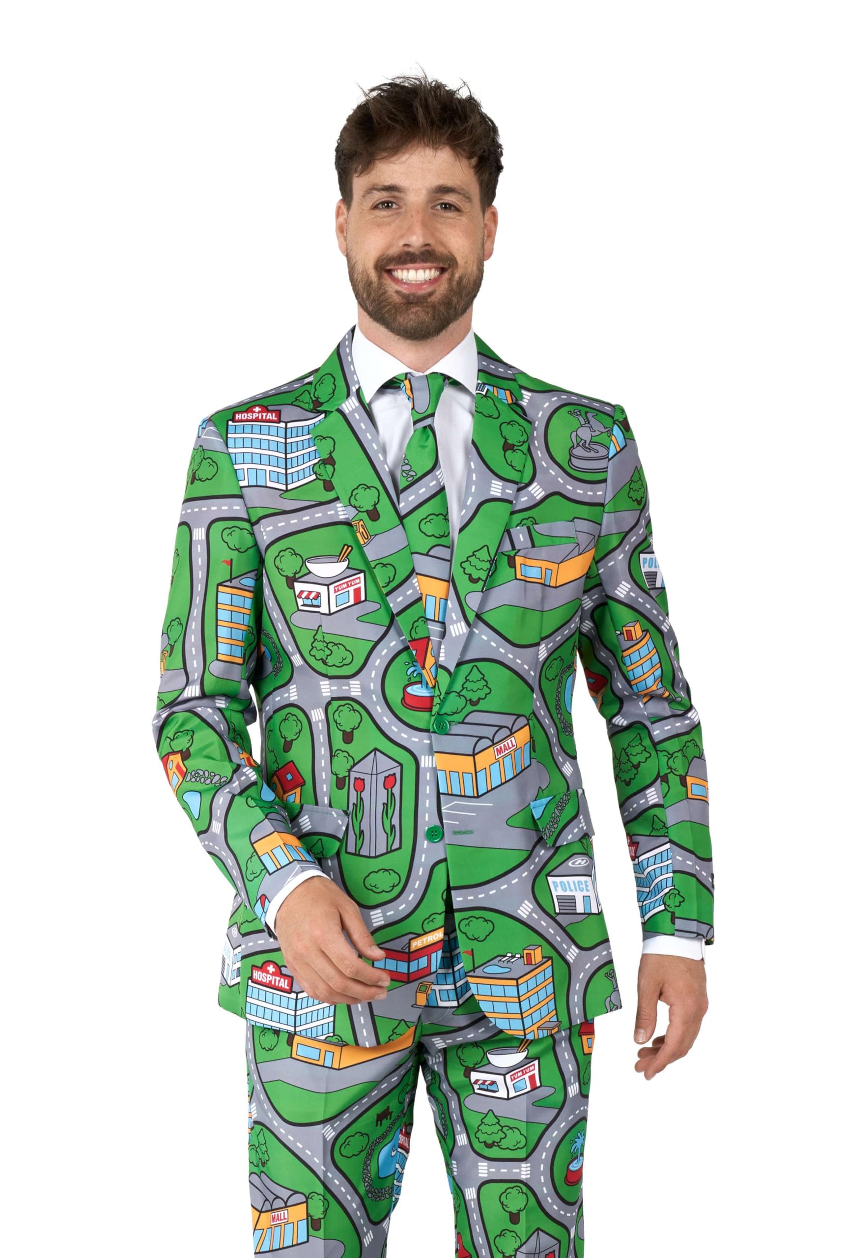 Suitmeister Herrenanzug Carpet City Green - Outfit - inklusive Blazer, Hose und Krawatte - Grün