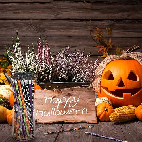 Miniatura 5 de Outus 48 lápices de Halloween, multicolor, fantasma, calabaza, lápiz surtido de artículos de papelería de Halloween, 12 estilos