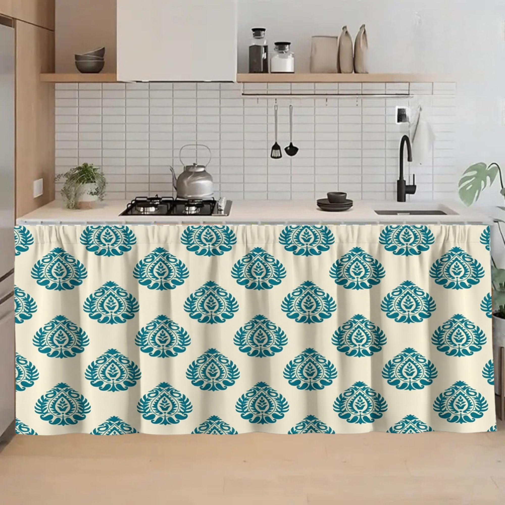ANNA ENTERPRISE Multipurpose Kitchen Sink Curtain | Under Sink Cabinet Cover Curtain | Waterproof Printed Kitchen Sink Curtain | Home & Kitchen Decor Curtain (Pack of 1) (BLUE KUNJA, PACK OF 1)-image-43